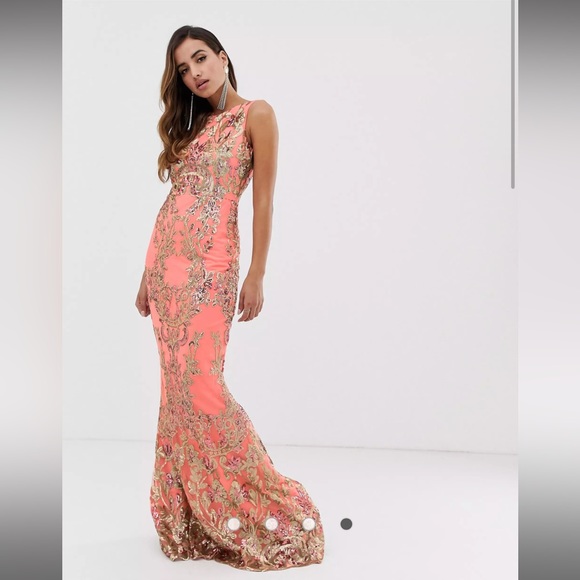 ASOS | Dresses | Goddiva Sequin Embellished Maxi Dress In Coral | Poshmark